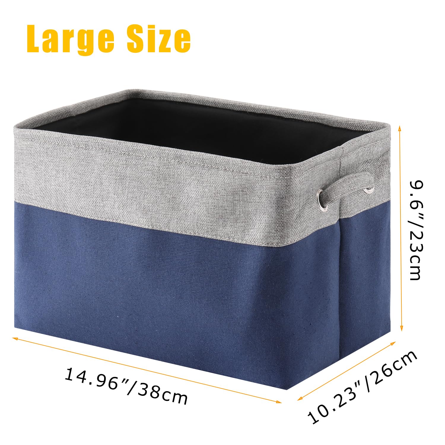 MAQIAO 3 Pack Collapsible Storage Bin Foldable Canvas Fabric Open Storage Basket Cube Box, Sturdy Organizer With Handles for Home, Office, Nursery, Closet Shelves（gray and navy