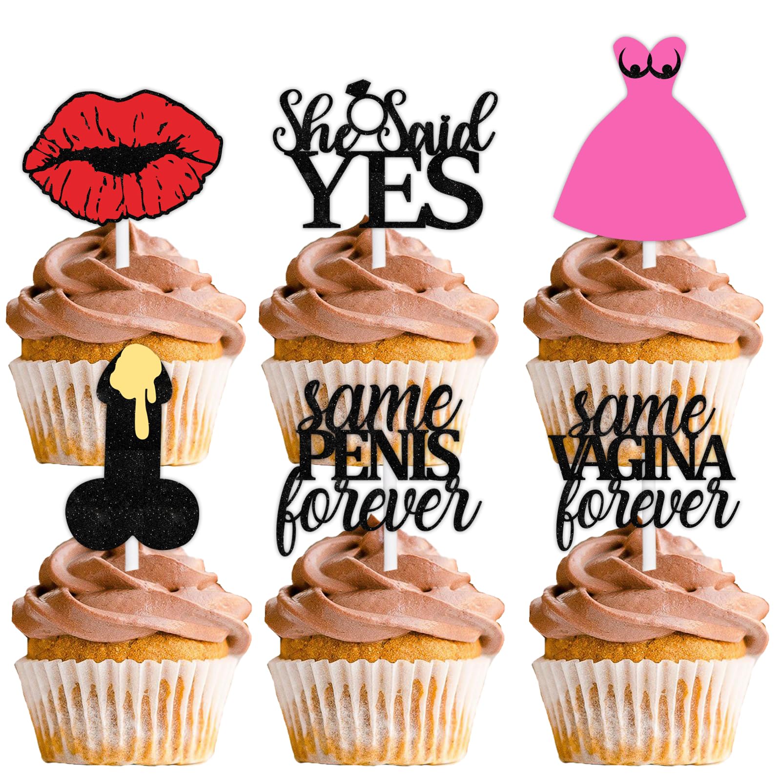 Red Lip Dessert Cupcake Topper She Said Yes Bachelorette Bridal Shower Party Theme Decor Supplies Happy Birthday Night Out Hen Movie Wedding Anniversary Party Decoration set 18pcs