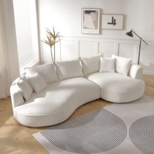 JURMALYN Curved Sofa for Living Room Comfy Cloud Couch Round Boucle Couch Curved Sectional Sofa for Apartment Office with Pillows (Beige-Right Chaise)