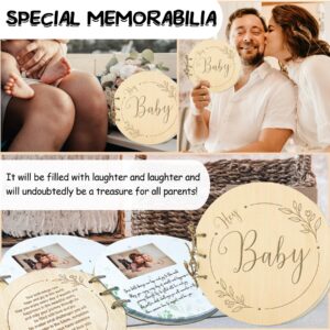 1DFAUL Baby Shower Guest Book, 80 Pages Hey Baby Shower Sign in Guest Book with Watercolor Design, Baby Shower Guest Book Alternatives Girl Boy, Wood Guestbook Keepsake Gift for New Parents