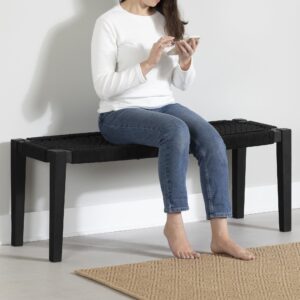 South Shore Balka Wood and Rope Bench, Pure Black