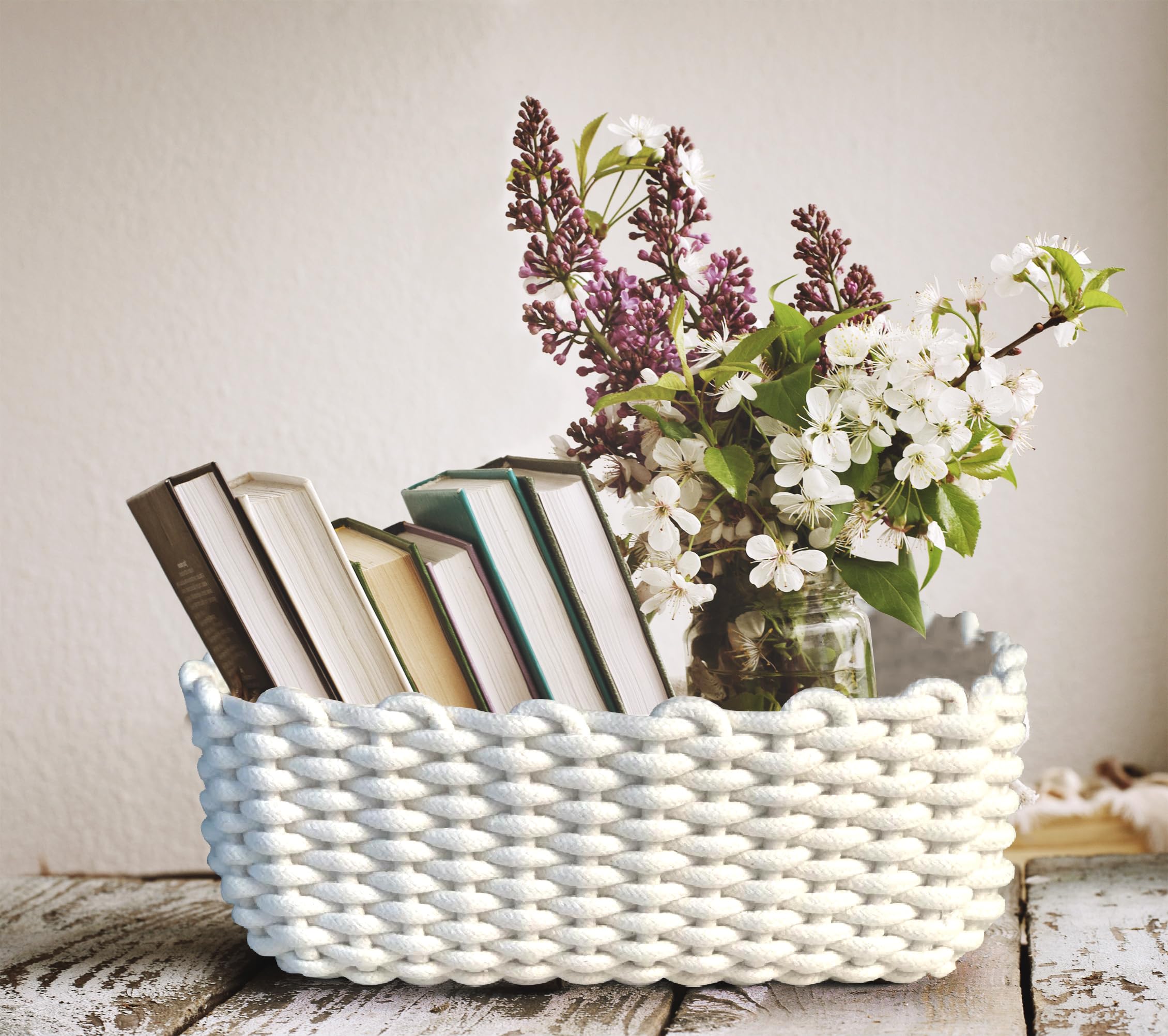 Stor-All Cotton Woven Baskets for Organizing, Storage Baskets for Shelves, Woven Baskets for Storage, Small Laundry Baskets, 3 pack (White)