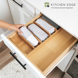 KitchenEdge Bamboo Kitchen Towel and Food-Storage Organizer, Perfect for Kitchen Drawers, Cabinets, Pantry, 5 Adjustable Wall Inserts, Organize & Store Plastic Food Containers