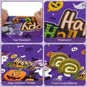 3 Pcs Happy Halloween Tablecloth - Halloween Cute Pumpkin Ghost Plastic Table Cloth Disposable Rectangular Purple Table Covers for Halloween Table Decorations Party Supplies Decor, 108 x 54 Inch