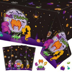 3 pack halloween hocus pocus tablecloth, i smell children halloween table cloth witch disposable rectangular platstic table covers for halloween party decorations table decor supplies, 108 x 54 inch