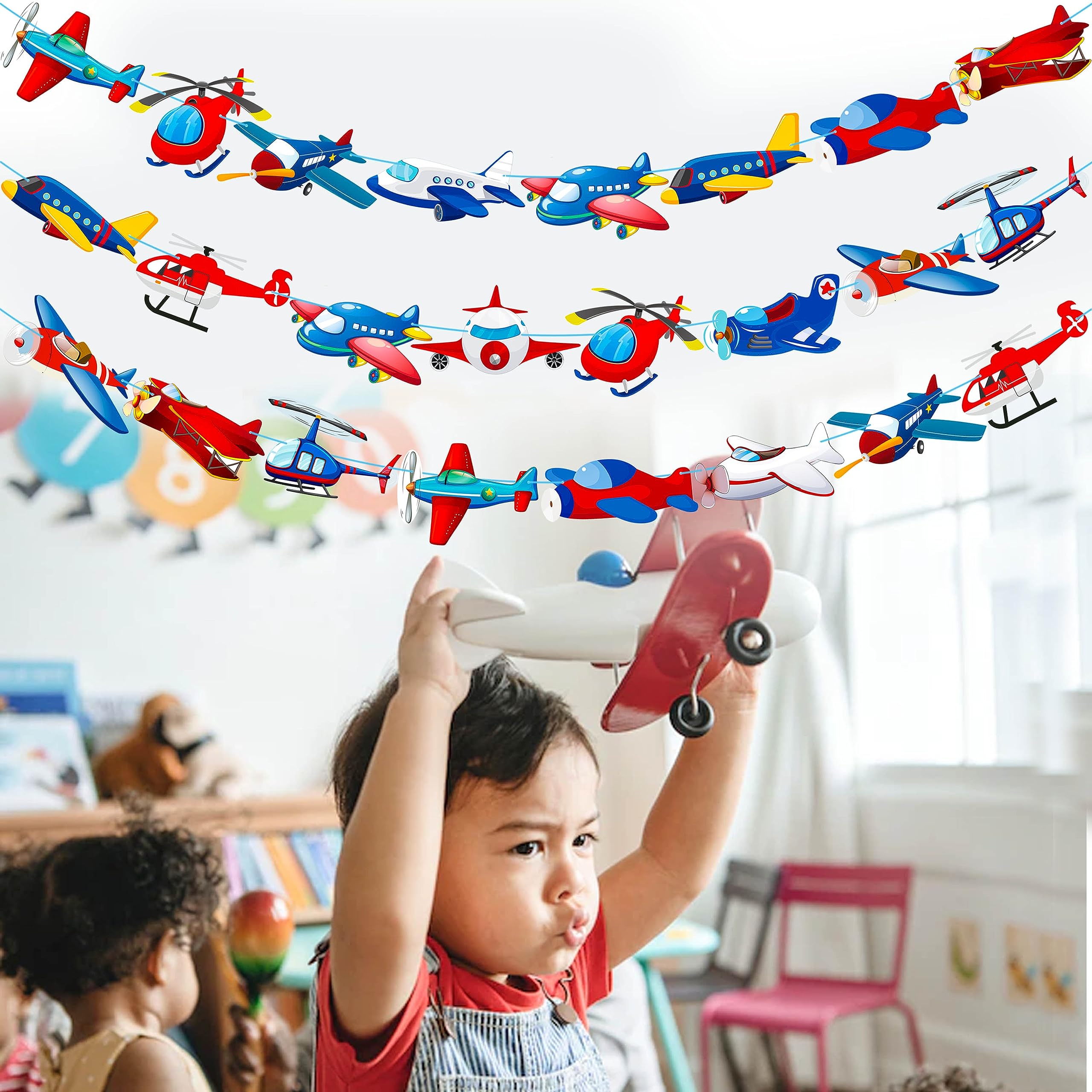 Airplane Party Banner Airplane Birthday Party Banners 3Pcs Aviation Party Cutout Banners Helicopter Hanging Decorations for Plane Theme Baby Shower Supplies