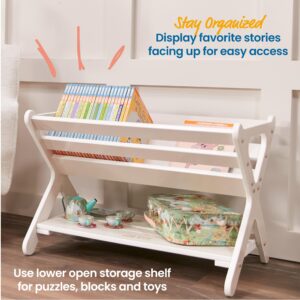 ECR4Kids Book Caddy with Shelf, Bookshelf with Storage, White Wash