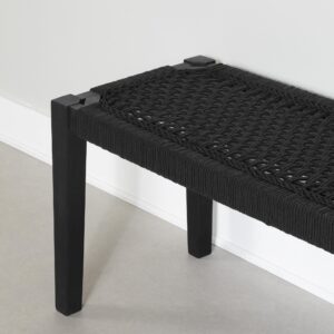 South Shore Balka Wood and Rope Bench, Pure Black