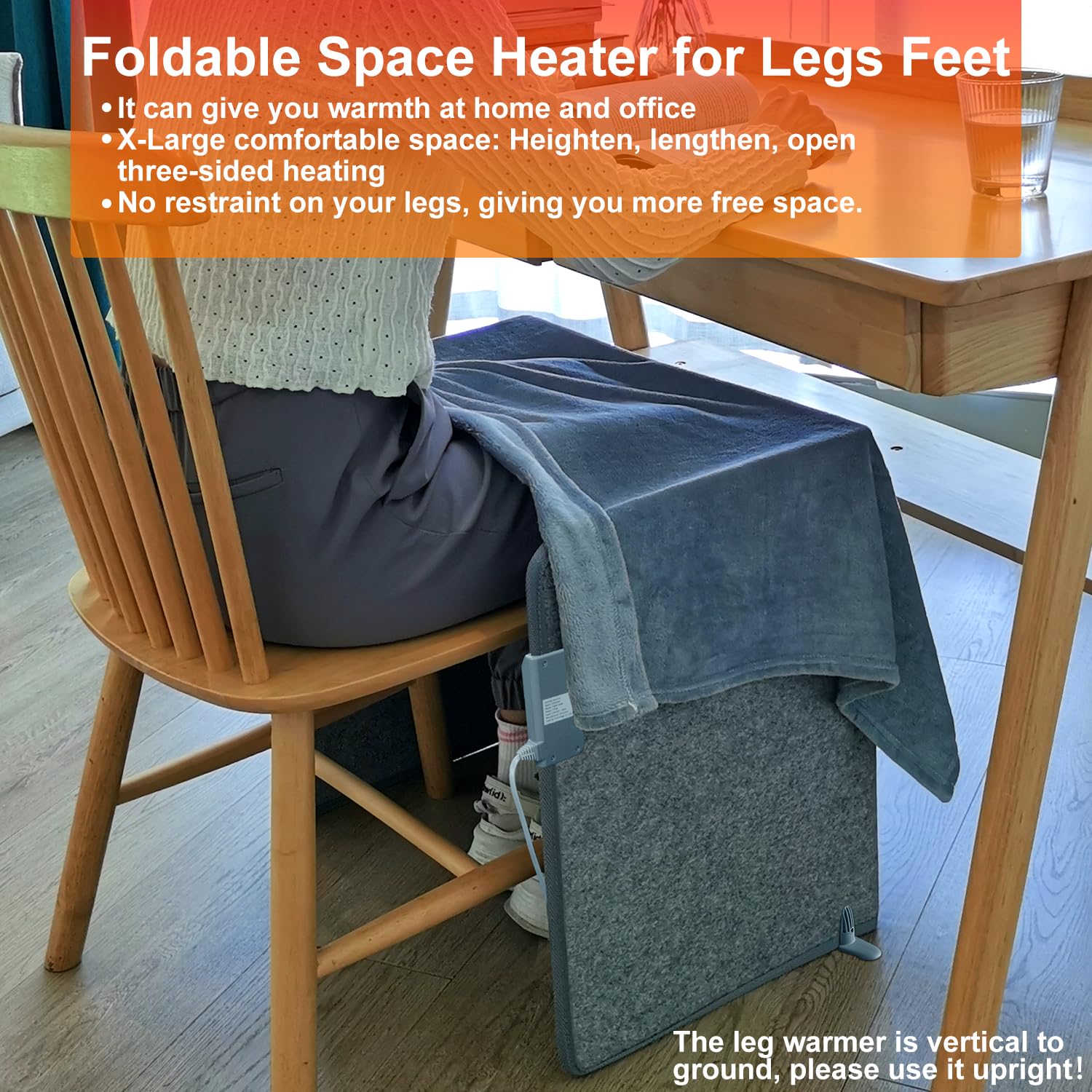 Foldable Leg Warmer With Soft Blanket, Under Desk Leg Foot Knee Heater 235W, Small Personal Space Heater, Overheat Safe Protection, Timer, Quiet, Easy Setup, for Home Office