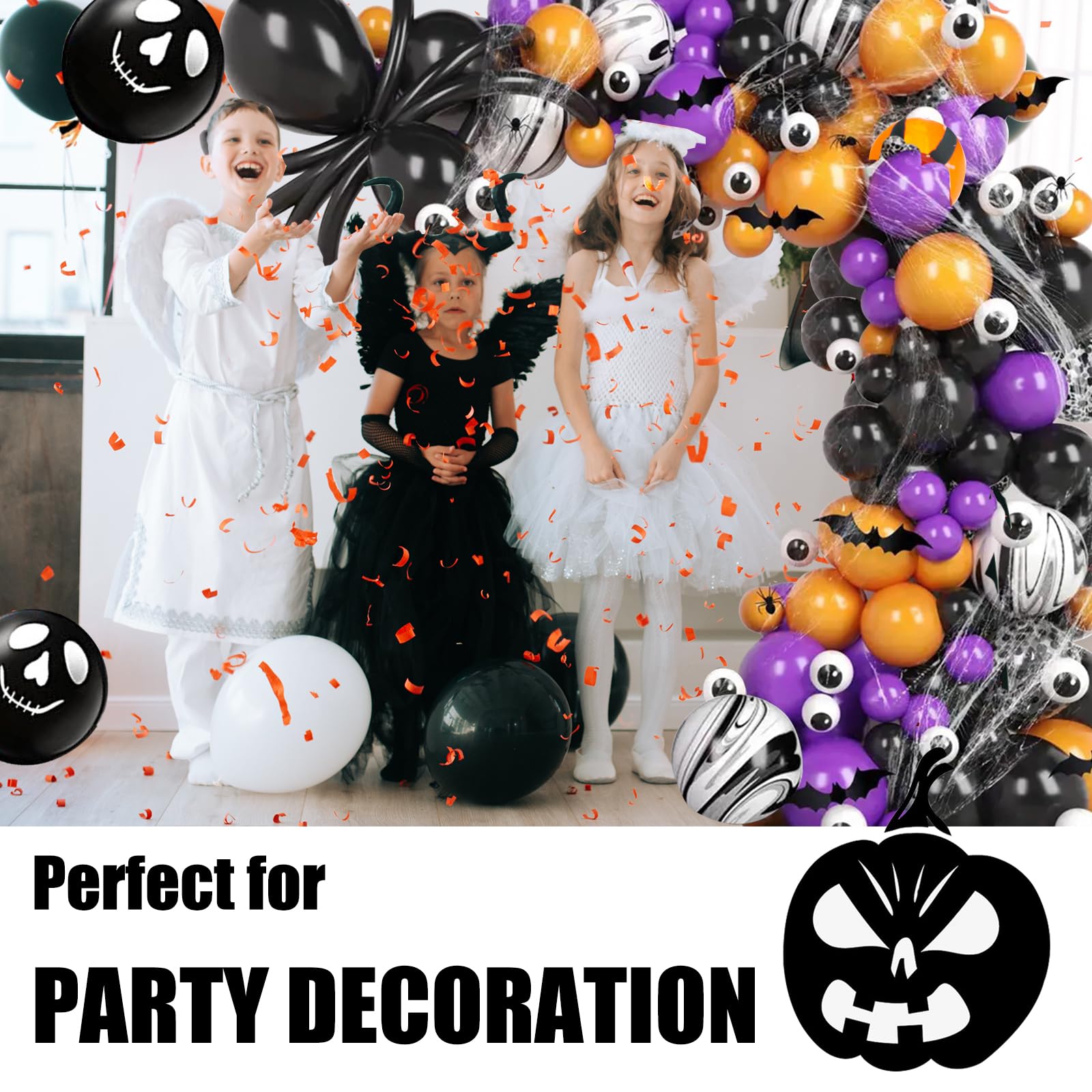 175Pcs Halloween Balloon Arch Kit, DIY Hallowen Party Supplies with Black Purple Orange Balloons for Party Decorations