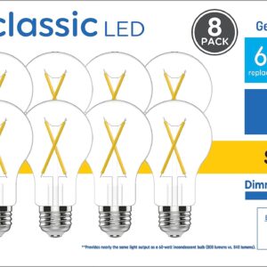 GE 60 Watt EQ A19 Classic Crystal Clear Soft White Medium Base (e-26) Dimmable LED Light Bulb 8-Pack