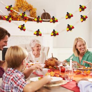 Thanksgiving Party Decorations - NO DIY - Thanksgiving Felt Turkey Wood Beads Garland Banner for Thanksgiving Indoor Outdoor, Rustic Farmhouse Thanksgiving Banner for Fireplace Mantle Wall Party