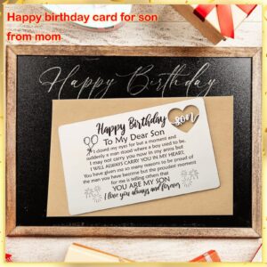 YODOCAMP Happy Birthday Son Gifts, Son Birthday Card from Mom, Metal Engraved Greeting Card for Son Birthday, Son Wallet Insert Card from Parents