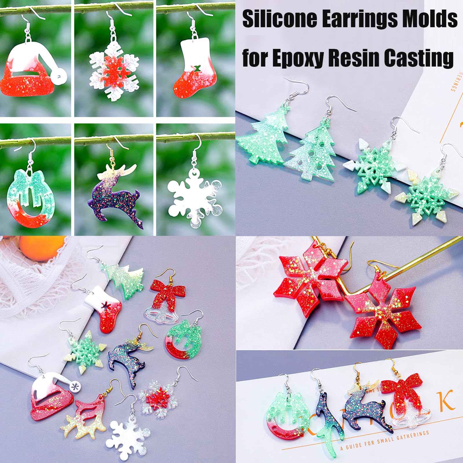 ZQYSING (5 Pack) Resin Earring Molds, Resin Jewelry Molds Christmas Silicone Pendant Molds for Women Epoxy Resin Christmas Pendant