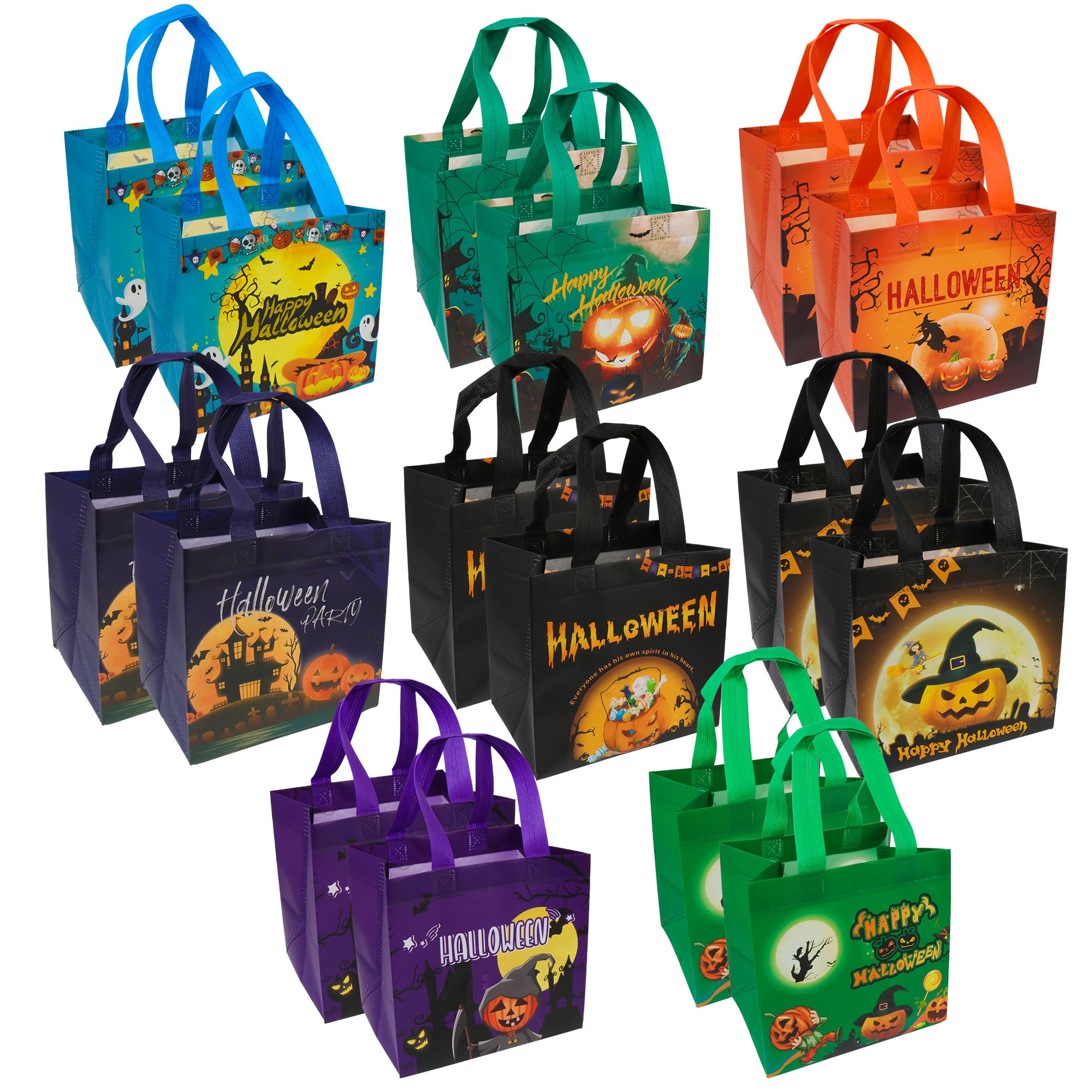 Halloween Trick or Treat Bags, Halloween Candy Tote Bags with Handles, Reusable Halloween Non-Woven Gift Bags for Halloween Party Supplies Favors