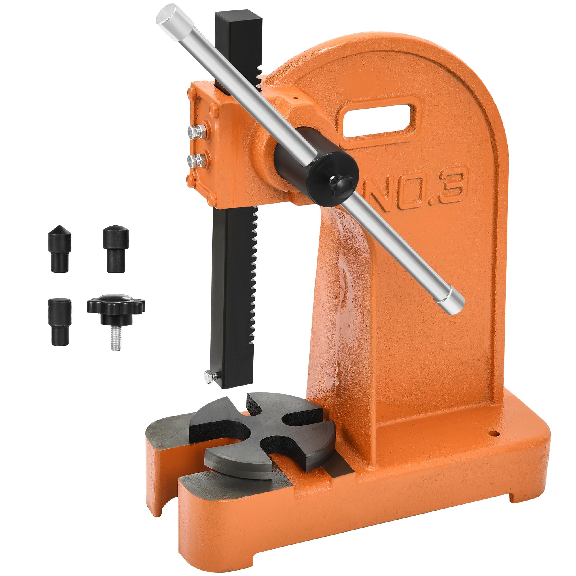 YITAHOME 3 Ton Manual Arbor Press, 12.2 Inch Maximum Height, Heavy Duty Arbor Presses, Press Machine for Riveting Punching Holes, Orange Manual Desktop Arbor Press Cast Iron Material