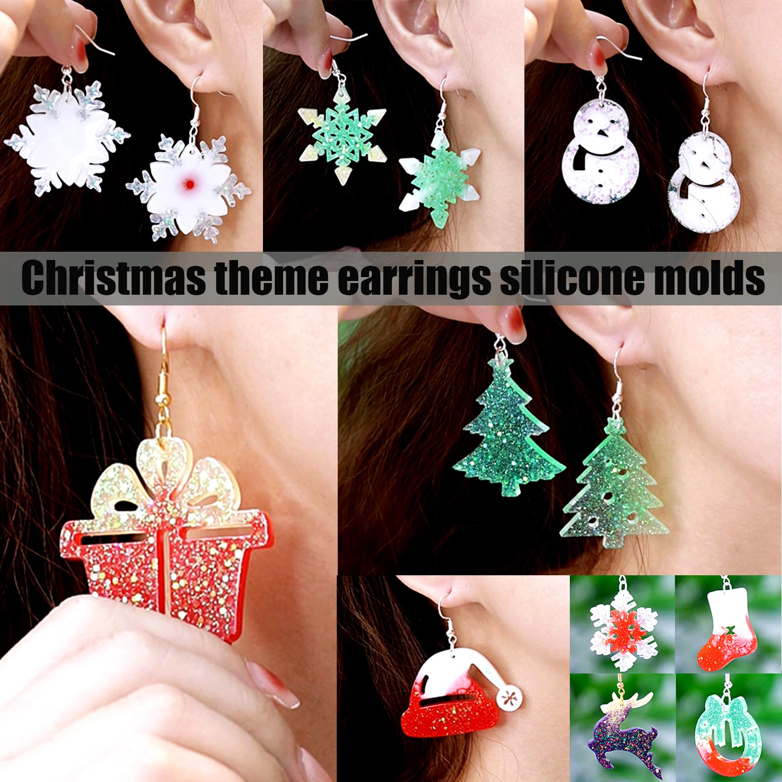 ZQYSING (5 Pack) Resin Earring Molds, Resin Jewelry Molds Christmas Silicone Pendant Molds for Women Epoxy Resin Christmas Pendant