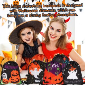 Hosuly 100 Pcs Large Halloween Drawstring Backpack Goody Bags 16.5 x 13.4 Inch Huge Trick or Treat Polyester Sack Gift Backpack Candy Bags Halloween Drawstring Bags Bulk for Party Gift Wrap Bags