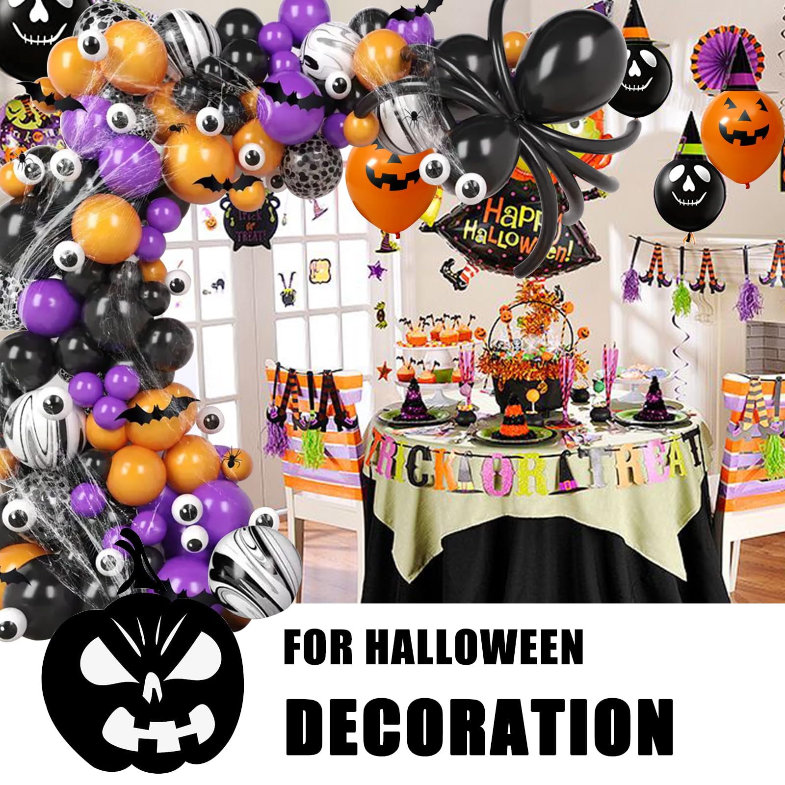 175Pcs Halloween Balloon Arch Kit, DIY Hallowen Party Supplies with Black Purple Orange Balloons for Party Decorations