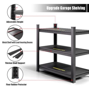 HOMEBTTER 3-Tier Garage Shelving,Heavy Duty Garage Storage Shelves 1500LBS Load Capacity,Black,32" WX18 DX47 H,Height Adjustable Metal Shelving for Garage Warehouse Basement Pantry Kitchen