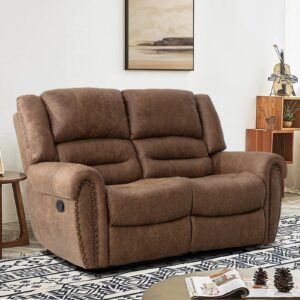 ebello faux leather manual loveseat recliner, 2 seat reclining sofa chair with soft padded seat backrest, couch sofa set for living room, bedroom furniture, meeting room, brown (loveseat)