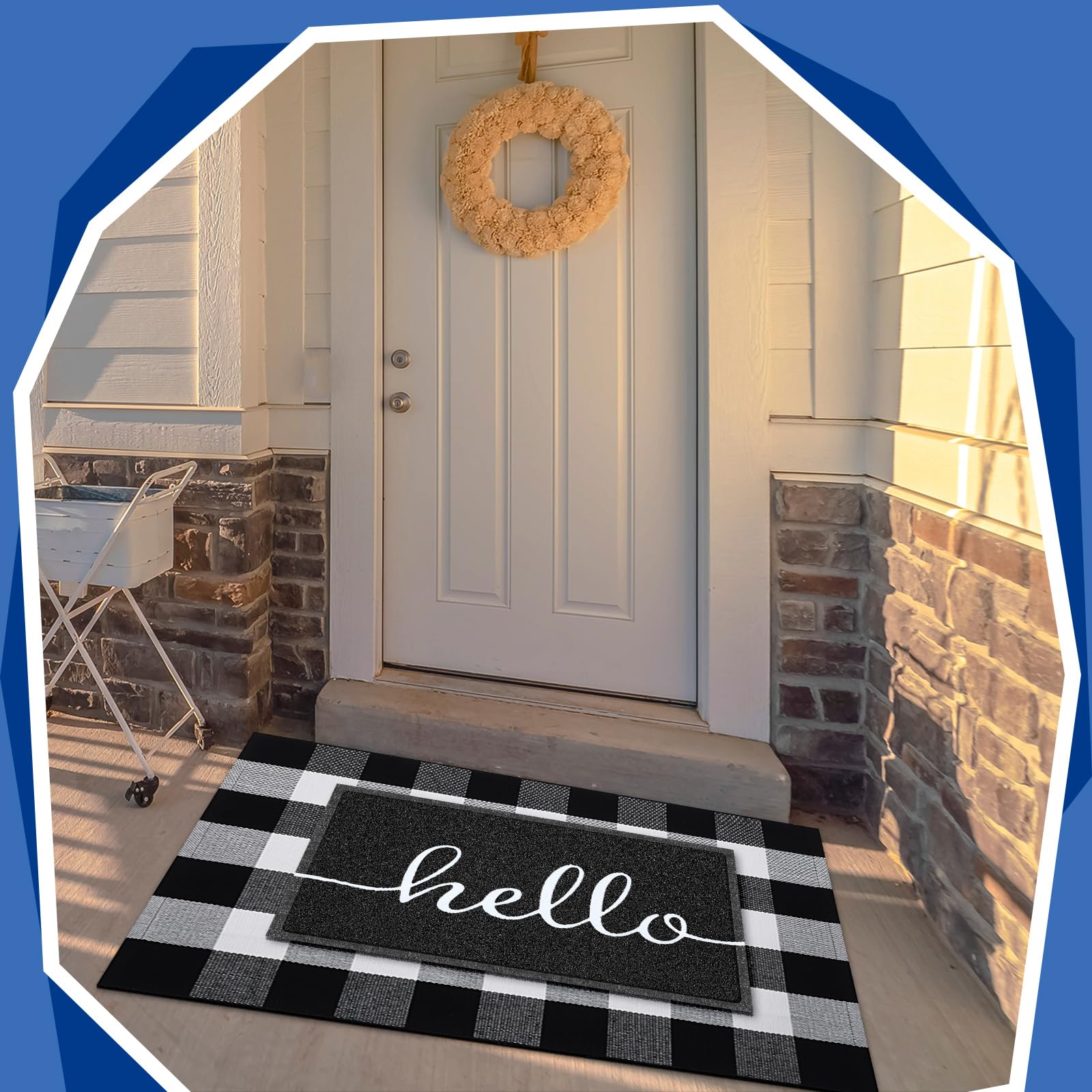 Geelin Doormat - 18'' x 30'' Hello & 43'' x 27.5'' Buffalo Checkered Rug - Non Slip Indoor Outdoor Rugs for Entrance Decorative - Handmade, Non-Stain, Water Resistant, Durable