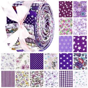 kingdder 70 pcs floral cotton fabric patchwork roll 2.55 x 39.4 inch cotton quilting fabric roll up cotton fabric quilting strips precut patchwork roll for craft sewing diy crafts (purple flower)