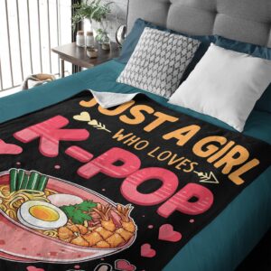 Just Girl Who Loves K-pop and Ramen Blanket Super Soft Lightweight Throw Comfy Fluffy Quilt for Bed Sofa All Seasons Warm 50"x40" Small for Kids