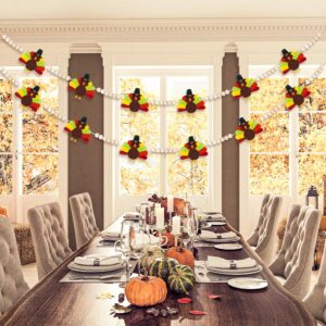 Thanksgiving Party Decorations - NO DIY - Thanksgiving Felt Turkey Wood Beads Garland Banner for Thanksgiving Indoor Outdoor, Rustic Farmhouse Thanksgiving Banner for Fireplace Mantle Wall Party