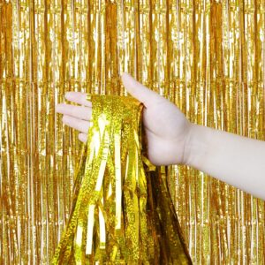 QRabbit 4 Pack Gold Party Streamers, Shiny Foil Fringe Curtain Backdrop for Birthday Wedding Bachelorette Baby Shower Bridal Shower Christmas Party Decorations (3.3 x 6.6 ft)