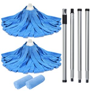 matthew microfiber cloth mop compatible with ceda microfiber cloth mop refill commercial mop replacement 54" stainless steel handle with 2 wet mop heads w/1 handle incl.2pcs microfiber cloth-blue