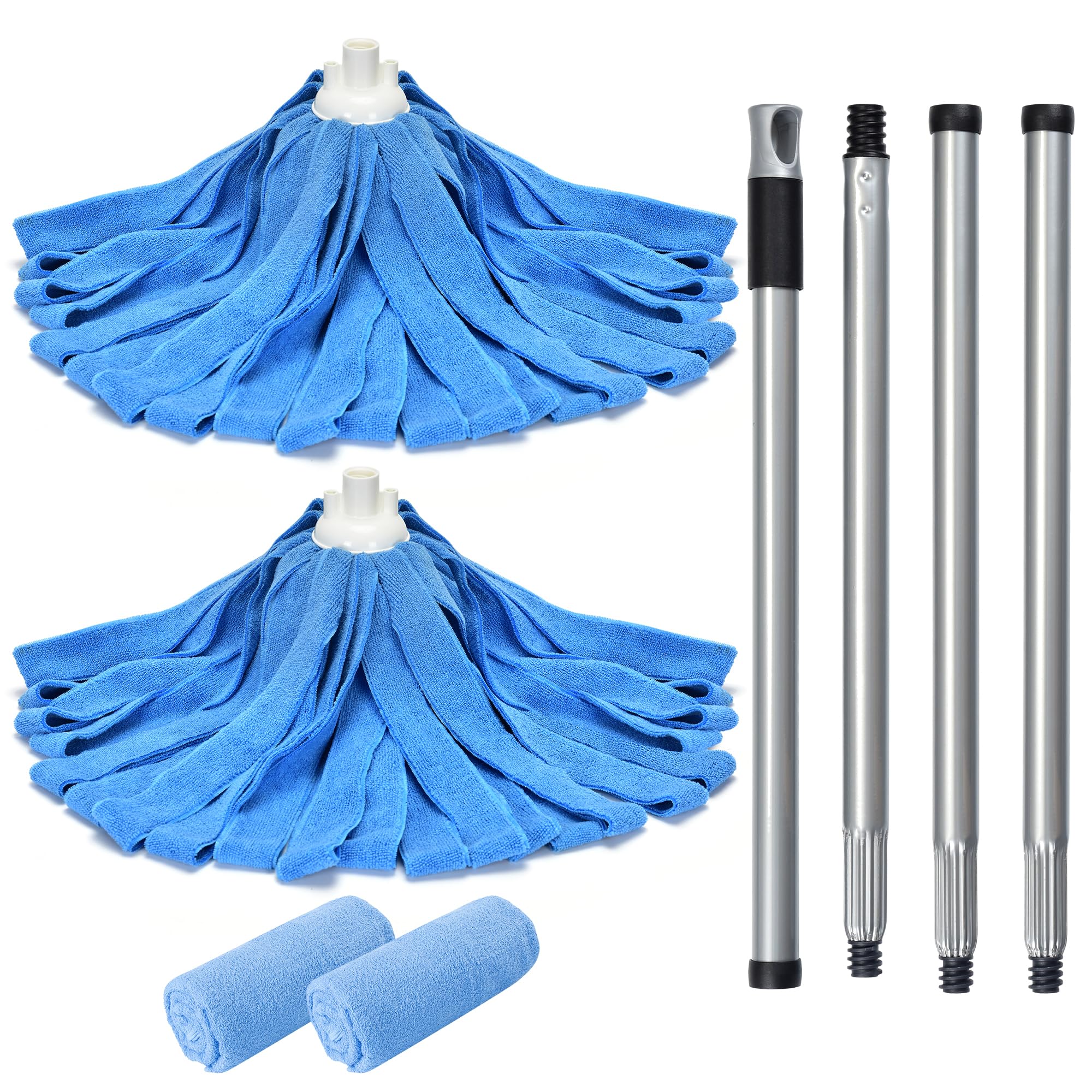 Matthew Microfiber Cloth Mop Compatible with Ceda Microfiber Cloth Mop Refill Commercial Mop Replacement 54" Stainless Steel Handle with 2 Wet Mop Heads w/1 Handle Incl.2Pcs Microfiber Cloth-Blue