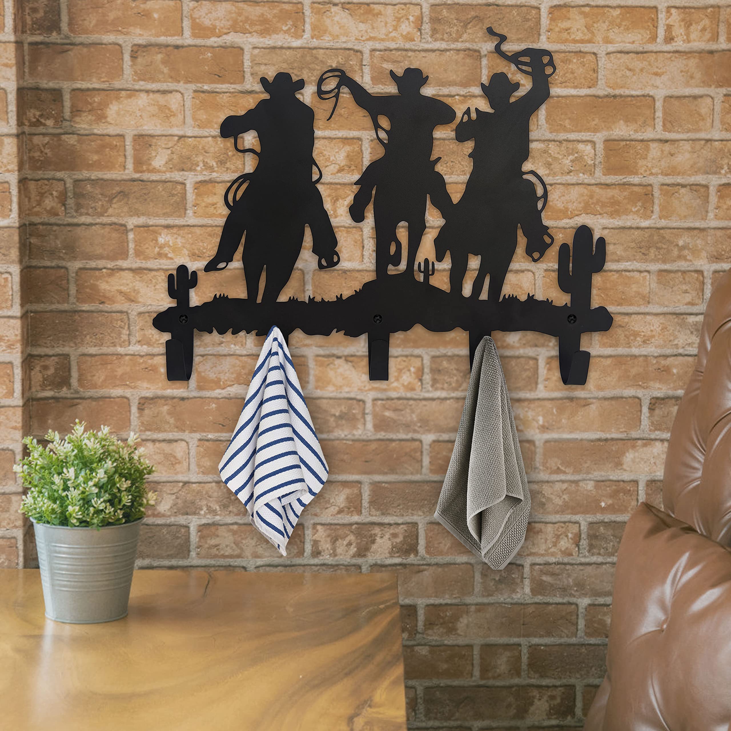 Qobumy Western Cowboy Coat Hooks-Hangers and Key Hooks Holder-Clothes Hat Rack and Backpack Hanger-Sweet Home Decor for Storage, Living Room, Hallway, Office (Black 15 Inch)