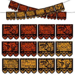 howaf 2 strings dia de los muertos banners, day of the dead sugar skull marigold butterfly decorations picado banners for mexican dia de los muertos diwali decor, mexican halloween butterfly hanging