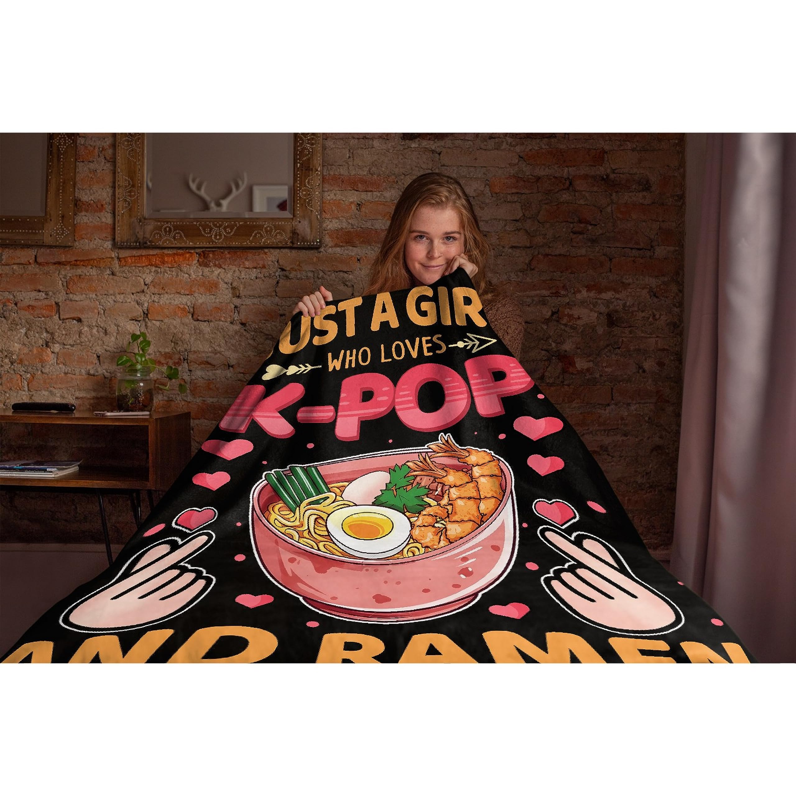 Just Girl Who Loves K-pop and Ramen Blanket Super Soft Lightweight Throw Comfy Fluffy Quilt for Bed Sofa All Seasons Warm 50"x40" Small for Kids