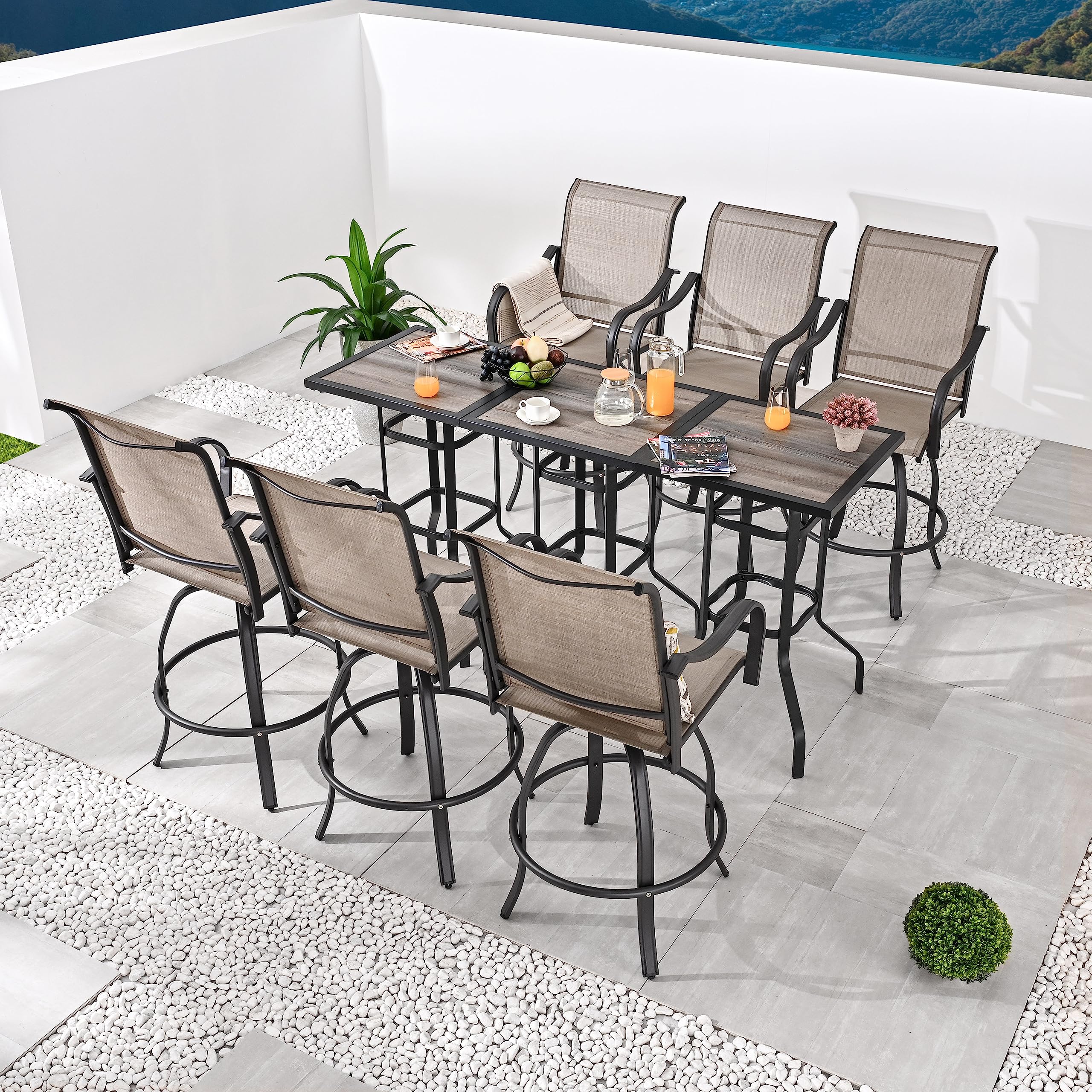 LOKATSE HOME Outdoor Swivel Bistro Stool Set of 6, Patio Metal Frame Furniture Textilene Bar Height Armchairs for Balcony, Poolside, Backyard, Garden