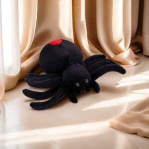 xitbyja black spider pillow cute spider plush toys 9.8inch animal soft fur huggable jumping spider plush,halloween stuffed animal gift adorable playtime plush toy,super soft plush doll toy for kids