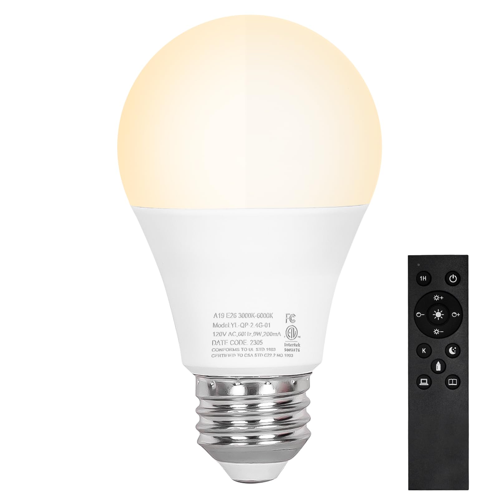 Brilvibera A19 LED Light Bulbs, E26 Dimmable Bulb with Remote Control, Warm White 2700k-6000K, 35000+ Hours Lifespan, Edison Dimmable LED Bulb for Floor Lamp, Desk Lamp, Pendant Light