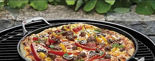 Outset Grill Paella and Deep Dish Pizza Pan, Cast Iron BBQ Pan with Handles, 18.15” x 14.11” x 1.25"