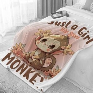 Monkey Blanket Gifts for Girl Woman Flannel Fleece Just A Girl Who Loves Monkeys Blankets Gift for Family Friend Kids Adult Couch Bedroom Birthdays 30X40 in for Pets