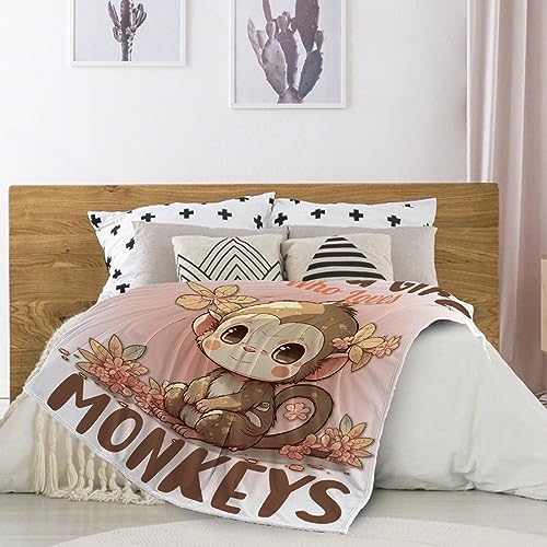 Monkey Blanket Gifts for Girl Woman Flannel Fleece Just A Girl Who Loves Monkeys Blankets Gift for Family Friend Kids Adult Couch Bedroom Birthdays 30X40 in for Pets