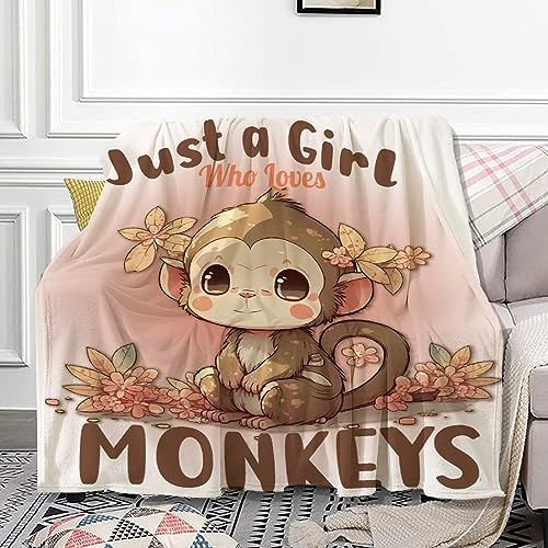 Monkey Blanket Gifts for Girl Woman Flannel Fleece Just A Girl Who Loves Monkeys Blankets Gift for Family Friend Kids Adult Couch Bedroom Birthdays 30X40 in for Pets