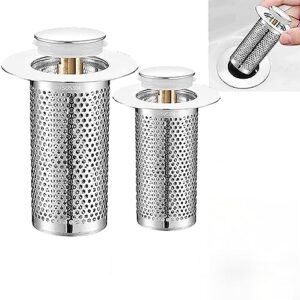 homezo sink stopper with basket - upgraded sink stopper with basket, sink stopper with basket, upgraded bathroom pop-up drain stopper and strainer. (1 long+1 short)