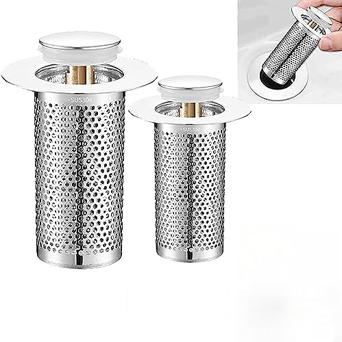 Homezo Sink Stopper with Basket - Upgraded Sink Stopper with Basket, Sink Stopper with Basket, Upgraded Bathroom Pop-up Drain Stopper and Strainer. (1 Long+1 Short)