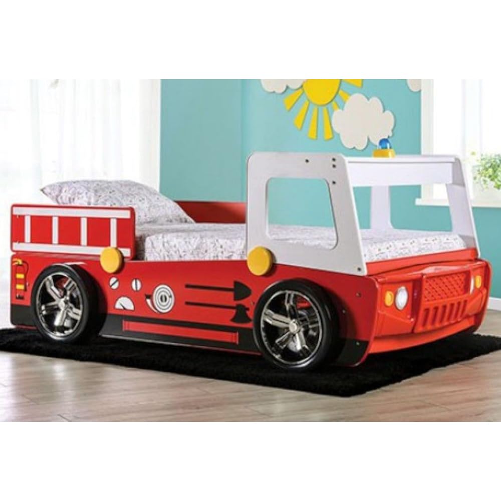 Simple Relax Wooden Twin Bed with Race Car Design in Red