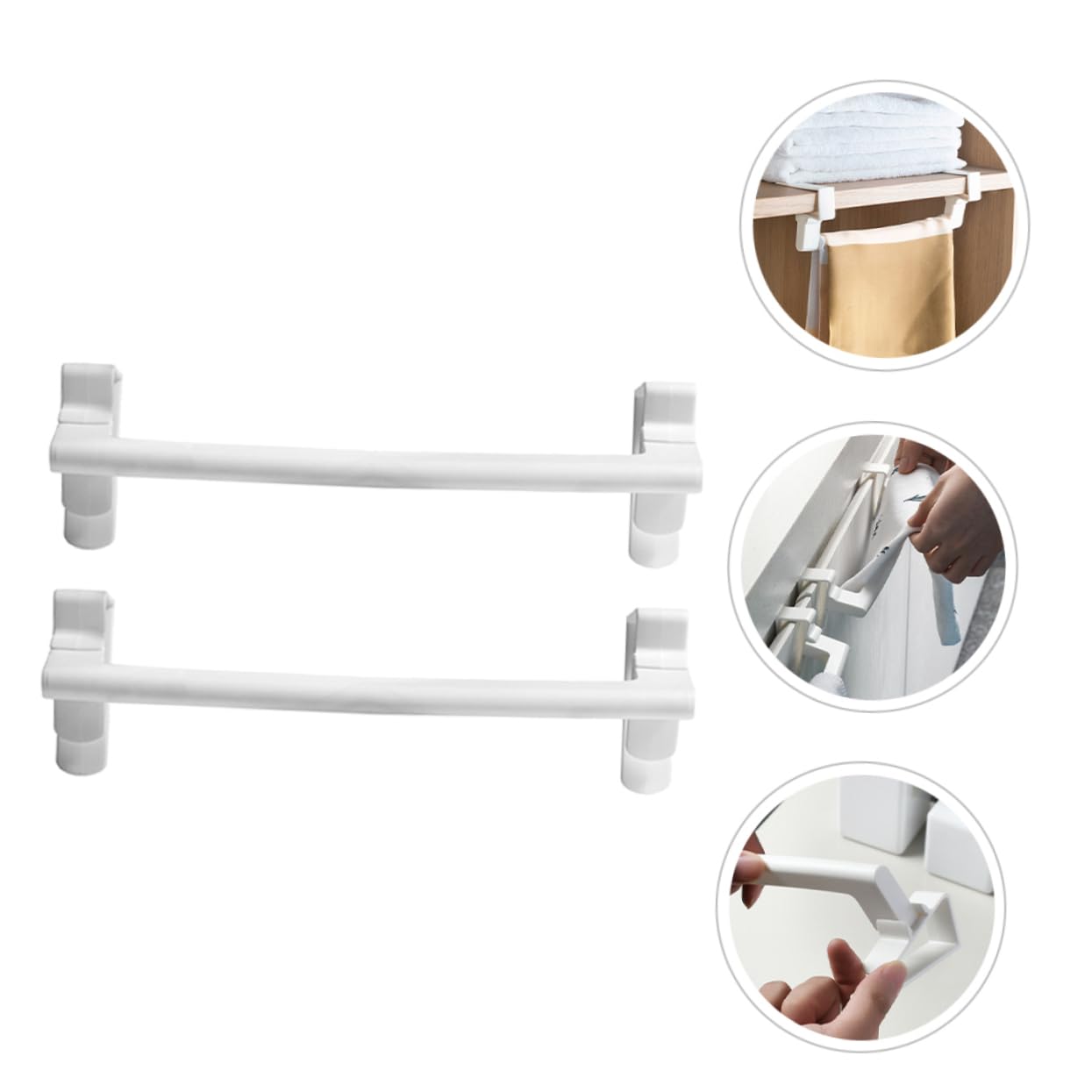 Towel Rack for Cabinet 2pcs no Drill Towel bar Over Door Rack Bathroom Towel Holder Punch Towel Rack Wall Mount Towel Organizer Towel Hanger Hanging abs Cabinet White