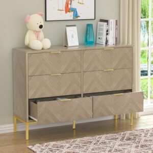 Anmytek 6-Drawer Double Dresser for Bedroom Large Nightstand, Modern Closet Dressers Chest of Drawers with Wood 6 Drawer Storage Cabinet Dresser, Storage Organizer Cabinet for Nursery