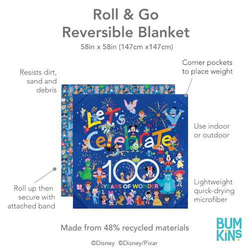 Bumkins Disney Throw Blanket Towel, Baby Toddler and Kids, Travel, Beach, Picnic, Outdoor Indoor Play, Soft, Lightweight, Microfiber Resists Sand and Debris, Reversible, 58in x 58in – Celebration