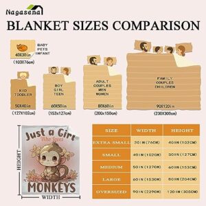 Monkey Blanket Gifts for Girl Woman Flannel Fleece Just A Girl Who Loves Monkeys Blankets Gift for Family Friend Kids Adult Couch Bedroom Birthdays 30X40 in for Pets