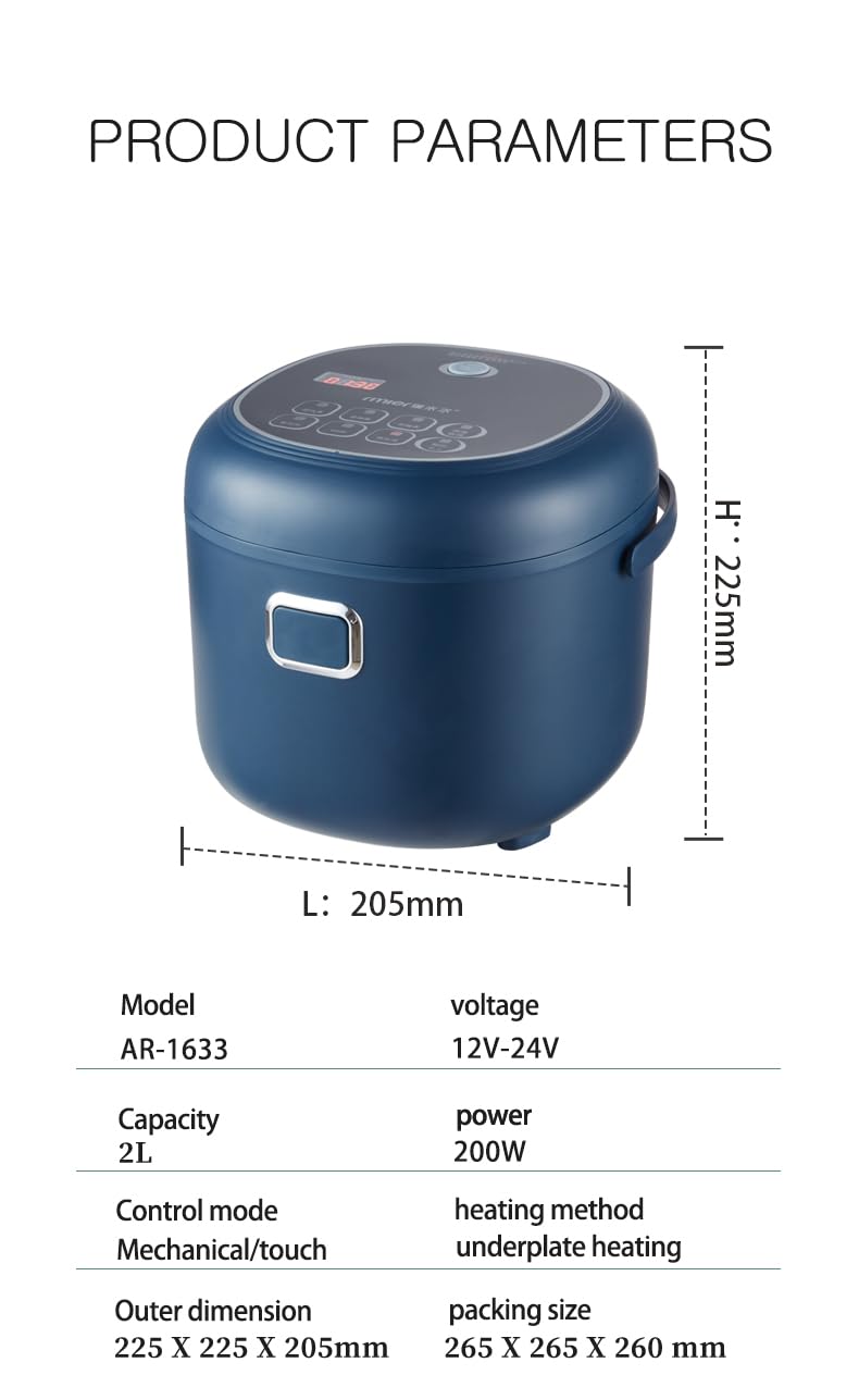 AMIEROUS 12V/24V Mini Rice Cooker, 2L Portable Travel Rice Cooker For Car/Truck, Small Rice Cooker with Steam Tray, Cooking Heating and Keeping Warm Function(Blue)